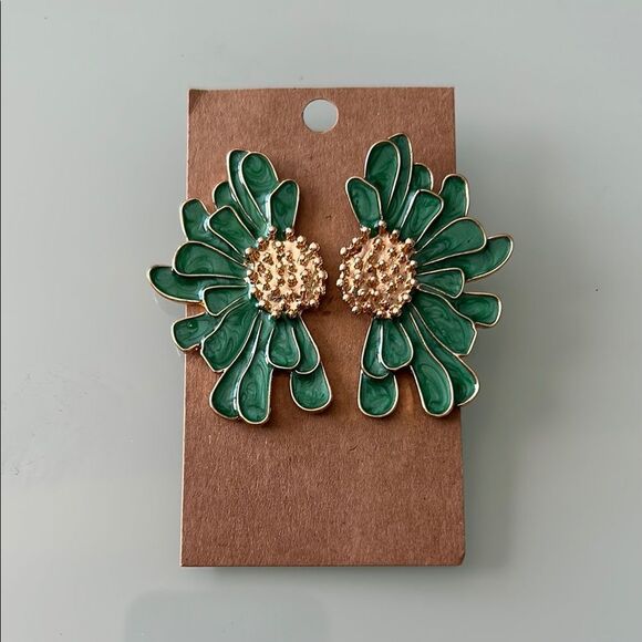 Green and Gold Floral Earrings A1081 - Picture 3 of 3